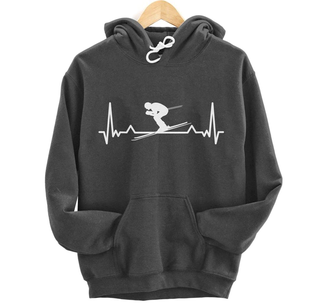 Skiing Heartbeat Line Funny Gift Pullover Hoodie