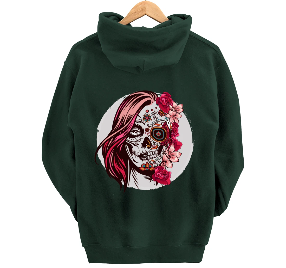 Floral Sugar Skull Day of the Dead Pullover Hoodie