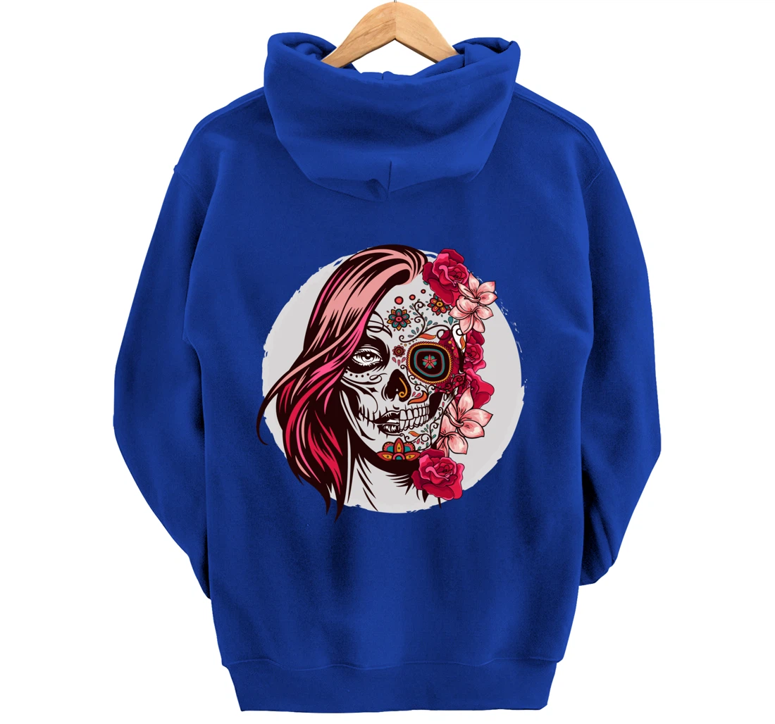 Floral Sugar Skull Day of the Dead Pullover Hoodie