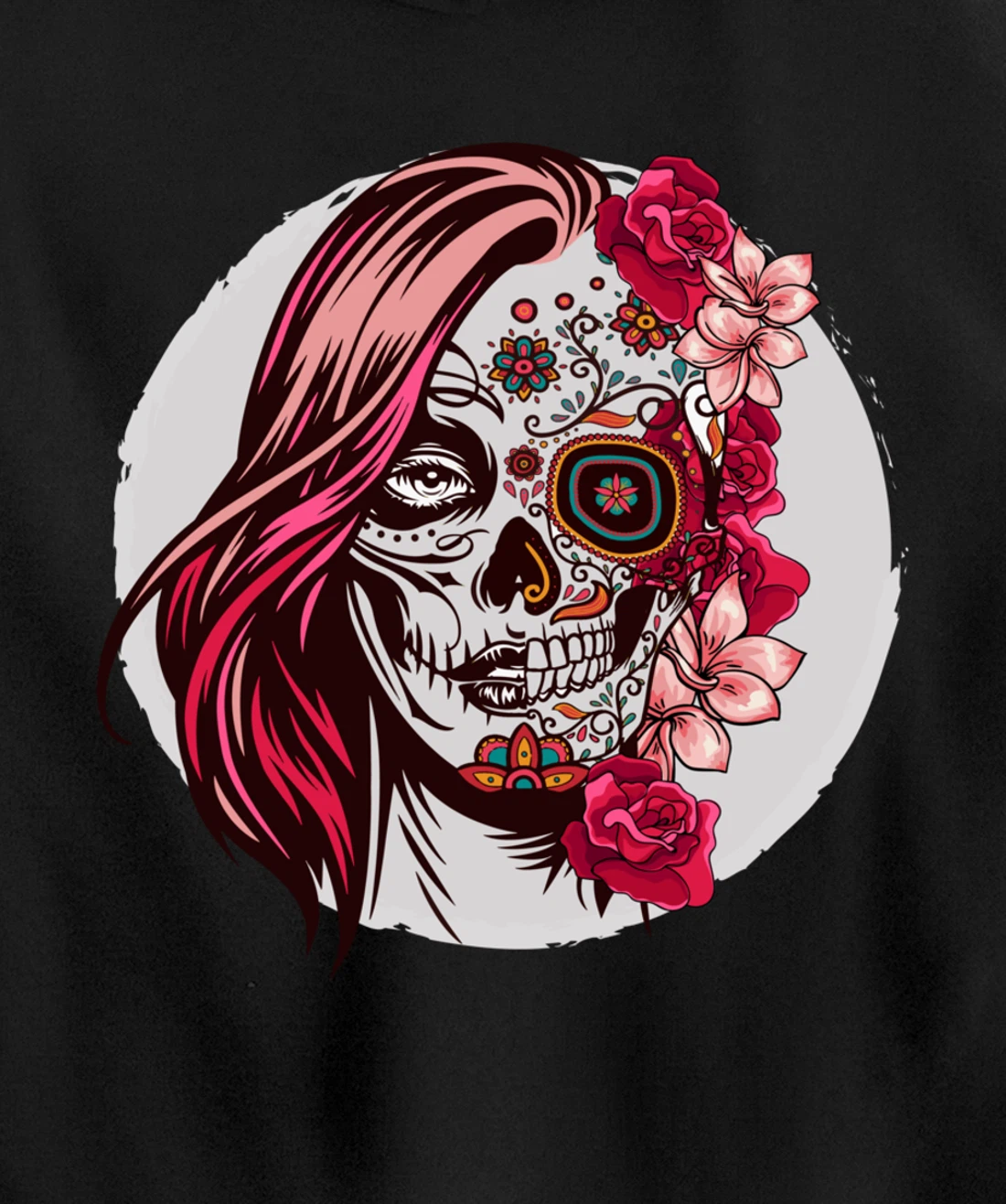 Floral Sugar Skull Day of the Dead Pullover Hoodie