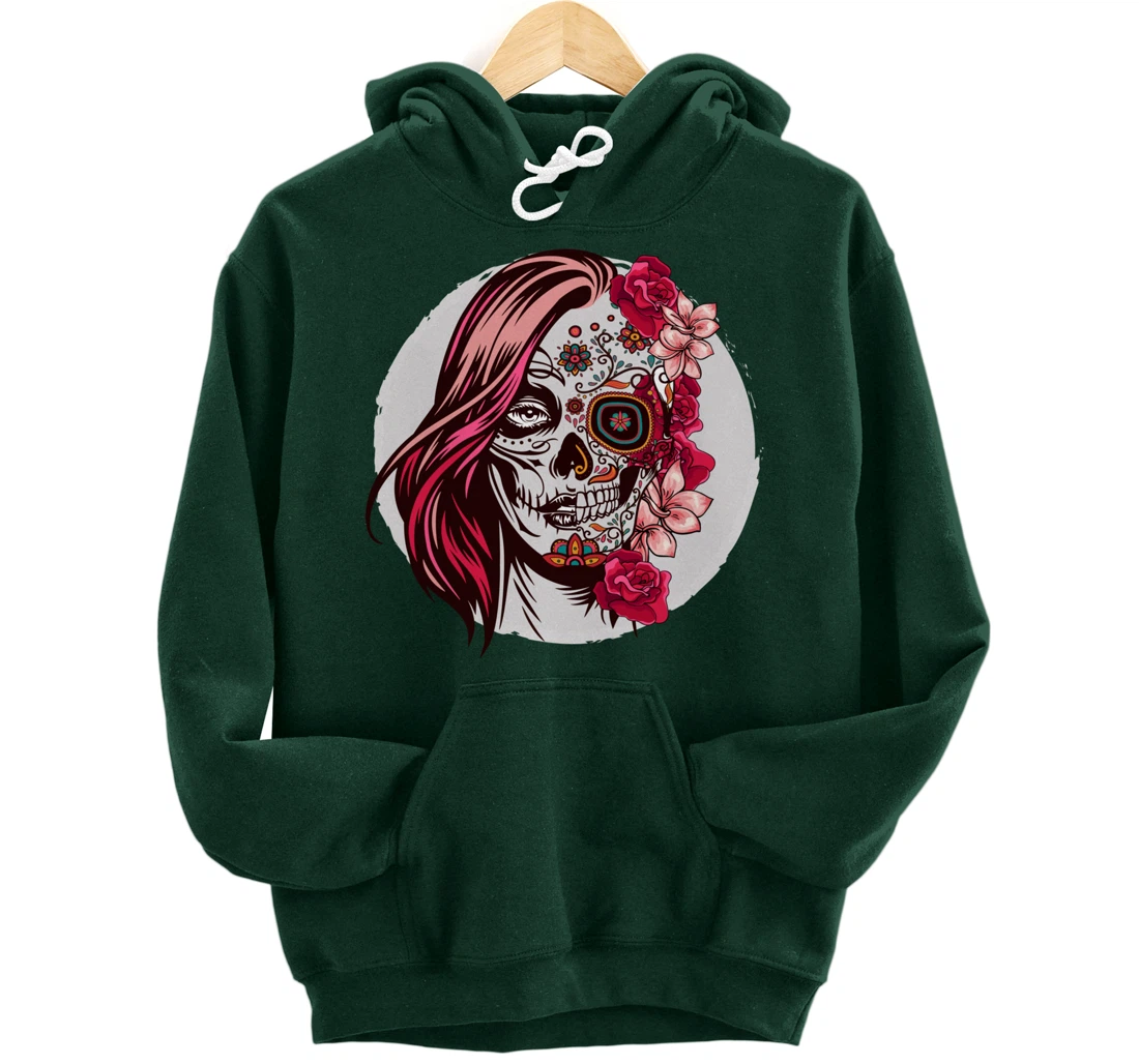 Floral Sugar Skull Day of the Dead Pullover Hoodie