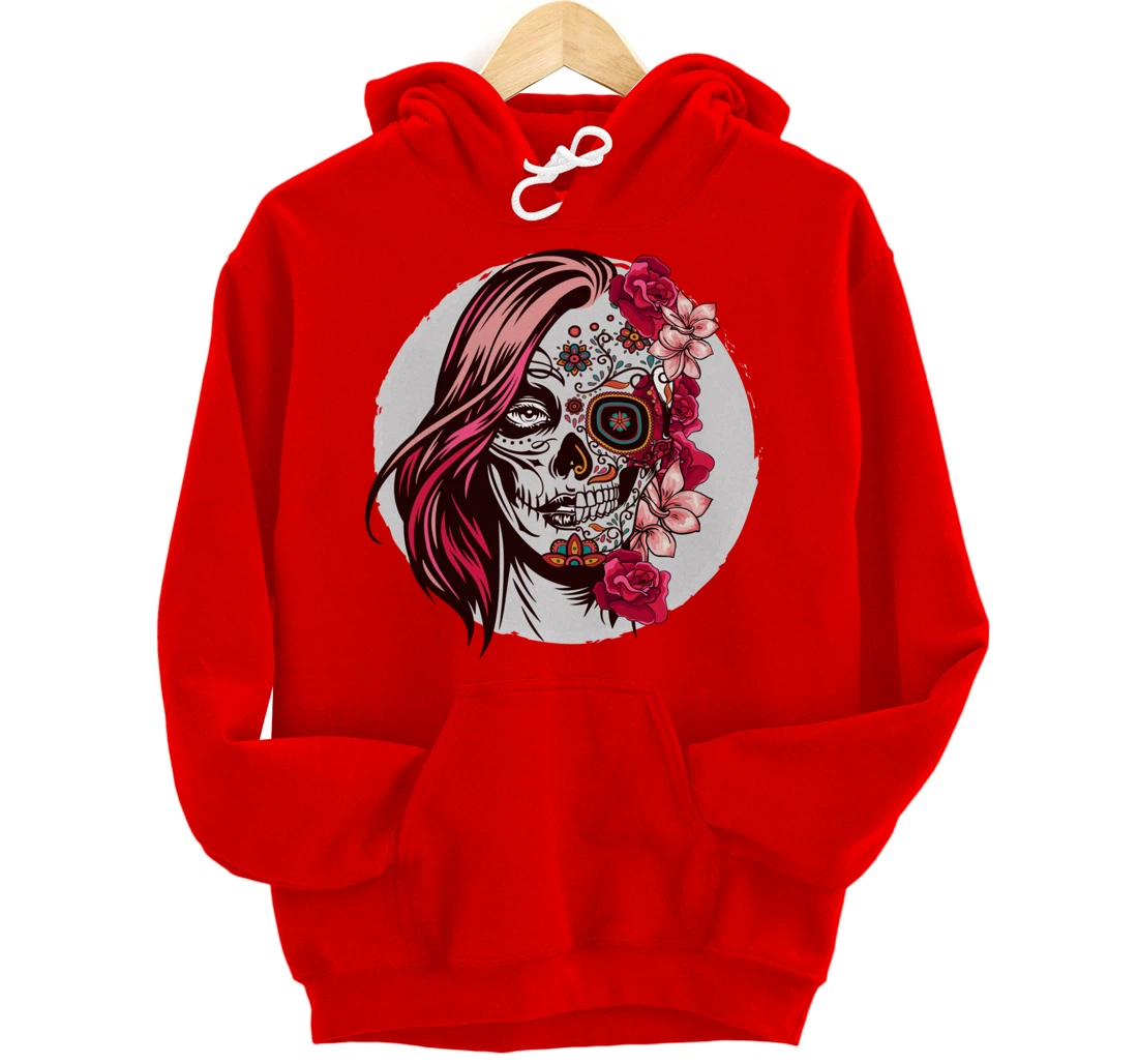 Floral Sugar Skull Day of the Dead Pullover Hoodie