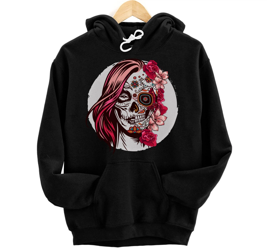 Floral Sugar Skull Day of the Dead Pullover Hoodie