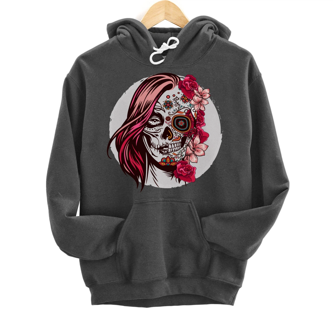 Floral Sugar Skull Day of the Dead Pullover Hoodie
