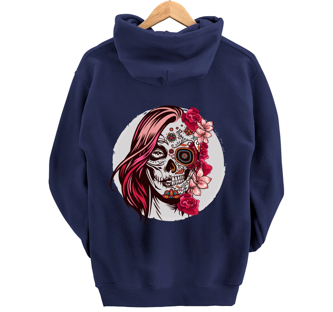 Floral Sugar Skull Day of the Dead Pullover Hoodie