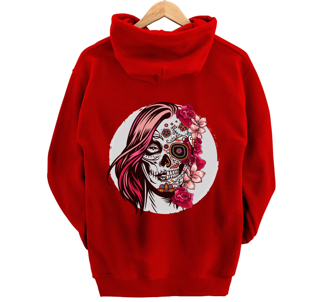 Floral Sugar Skull Day of the Dead Pullover Hoodie