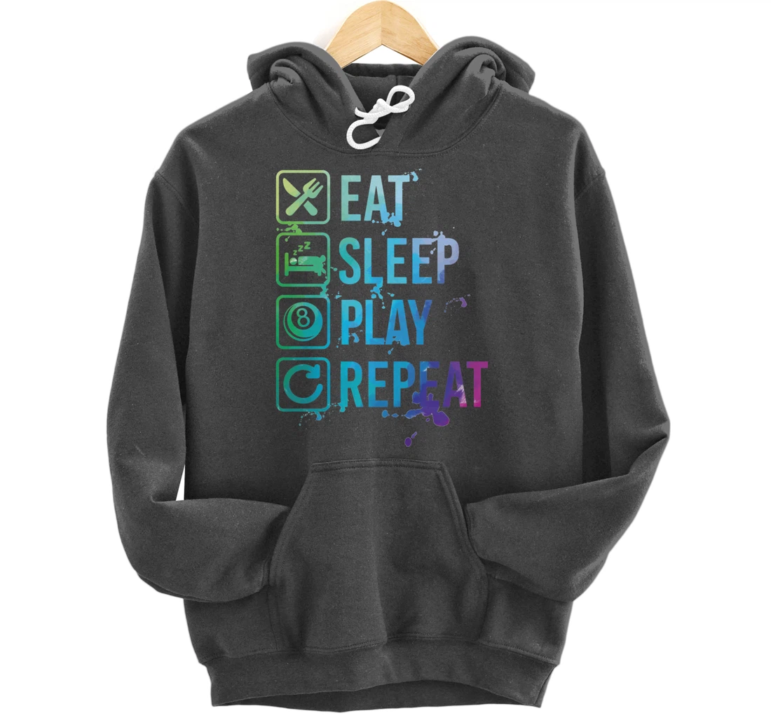 Billiard Snooker Pool Eat Sleep Repeat Watercolor Gift Pullover Hoodie