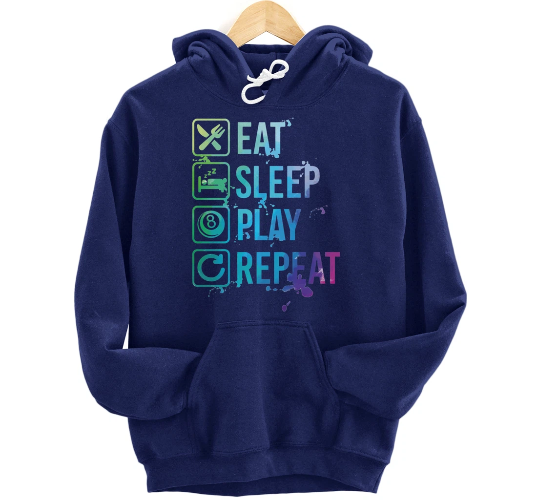 Billiard Snooker Pool Eat Sleep Repeat Watercolor Gift Pullover Hoodie