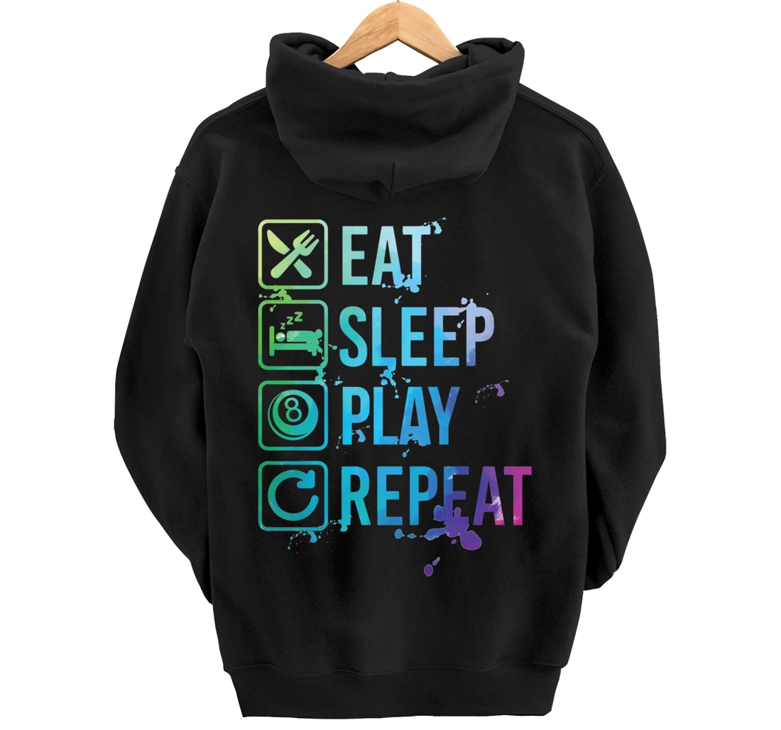 Billiard Snooker Pool Eat Sleep Repeat Watercolor Gift Pullover Hoodie