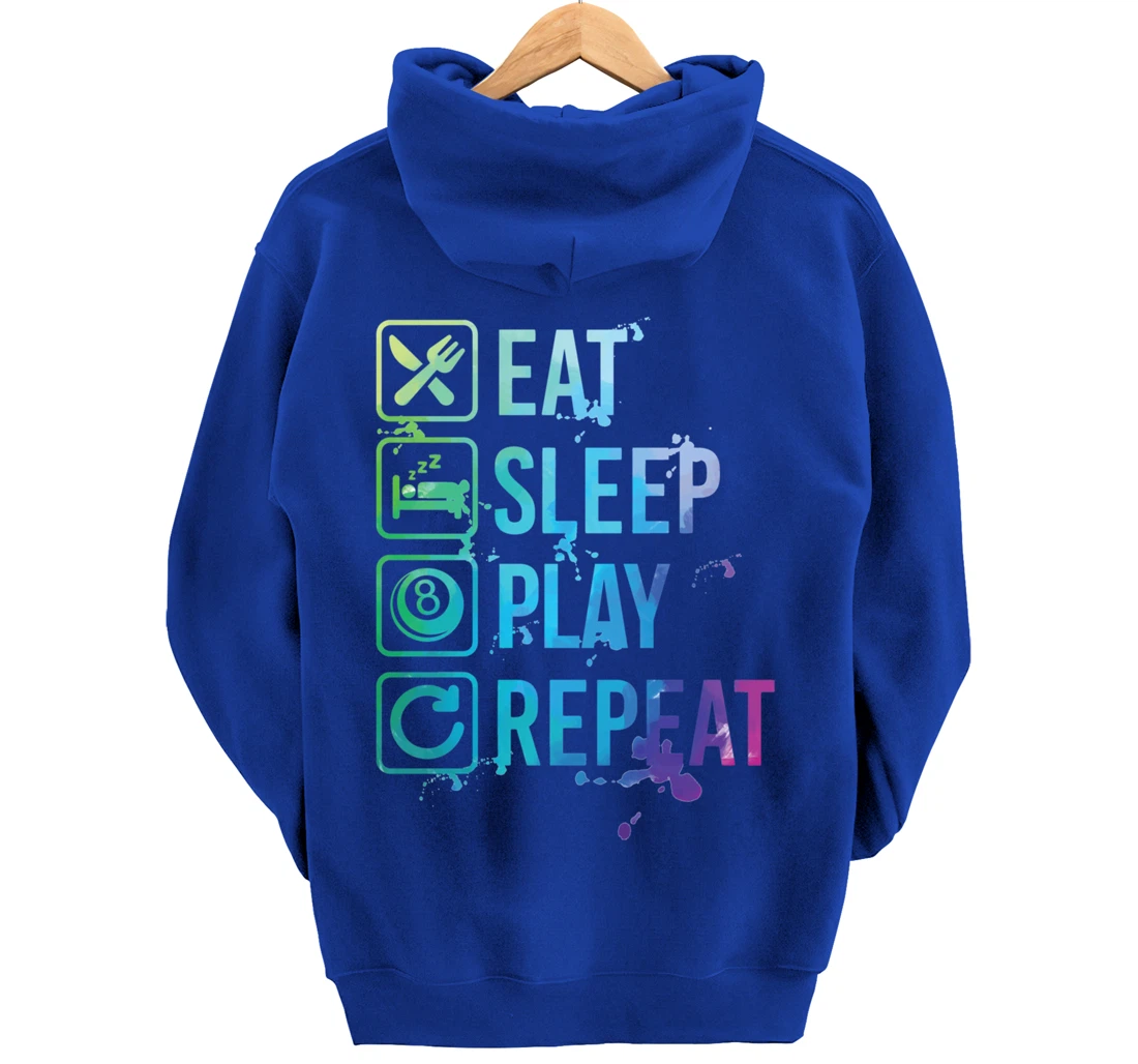 Billiard Snooker Pool Eat Sleep Repeat Watercolor Gift Pullover Hoodie