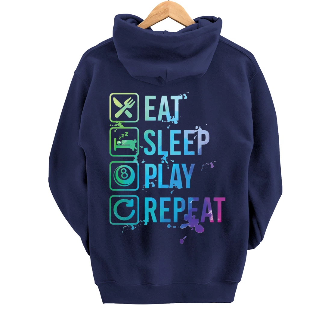 Billiard Snooker Pool Eat Sleep Repeat Watercolor Gift Pullover Hoodie