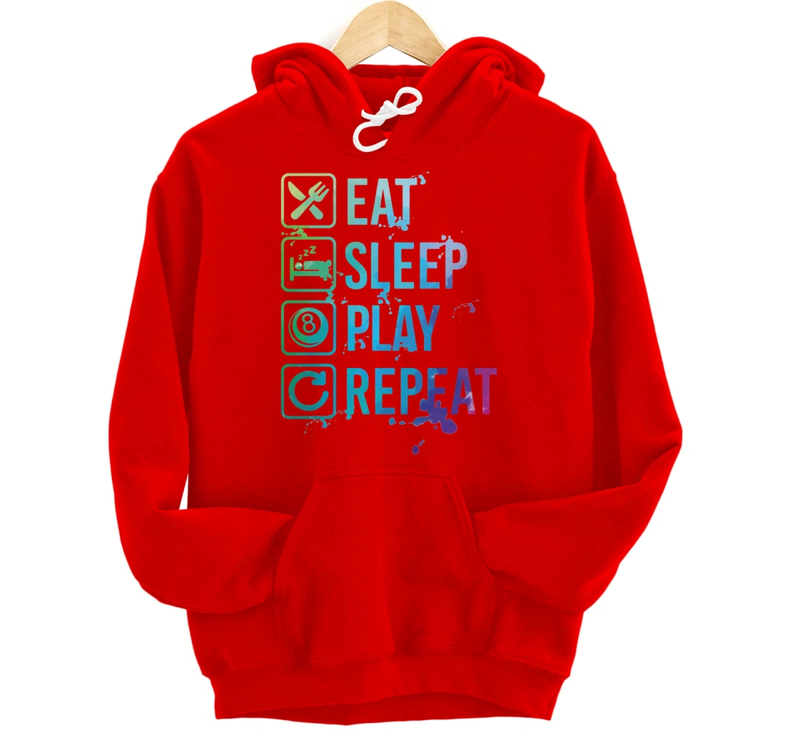Billiard Snooker Pool Eat Sleep Repeat Watercolor Gift Pullover Hoodie
