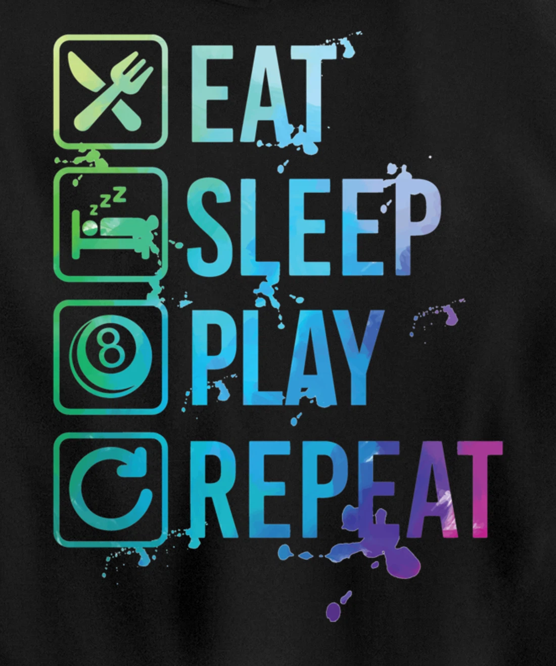Billiard Snooker Pool Eat Sleep Repeat Watercolor Gift Pullover Hoodie
