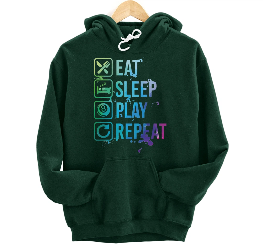 Billiard Snooker Pool Eat Sleep Repeat Watercolor Gift Pullover Hoodie
