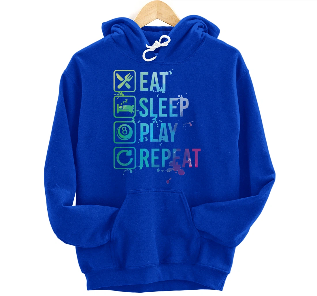 Billiard Snooker Pool Eat Sleep Repeat Watercolor Gift Pullover Hoodie