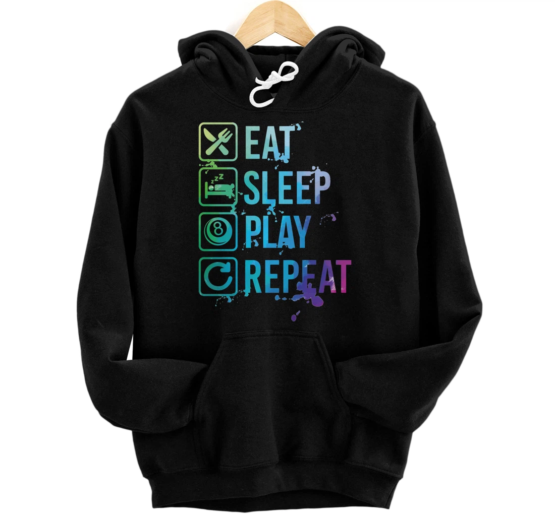 Billiard Snooker Pool Eat Sleep Repeat Watercolor Gift Pullover Hoodie