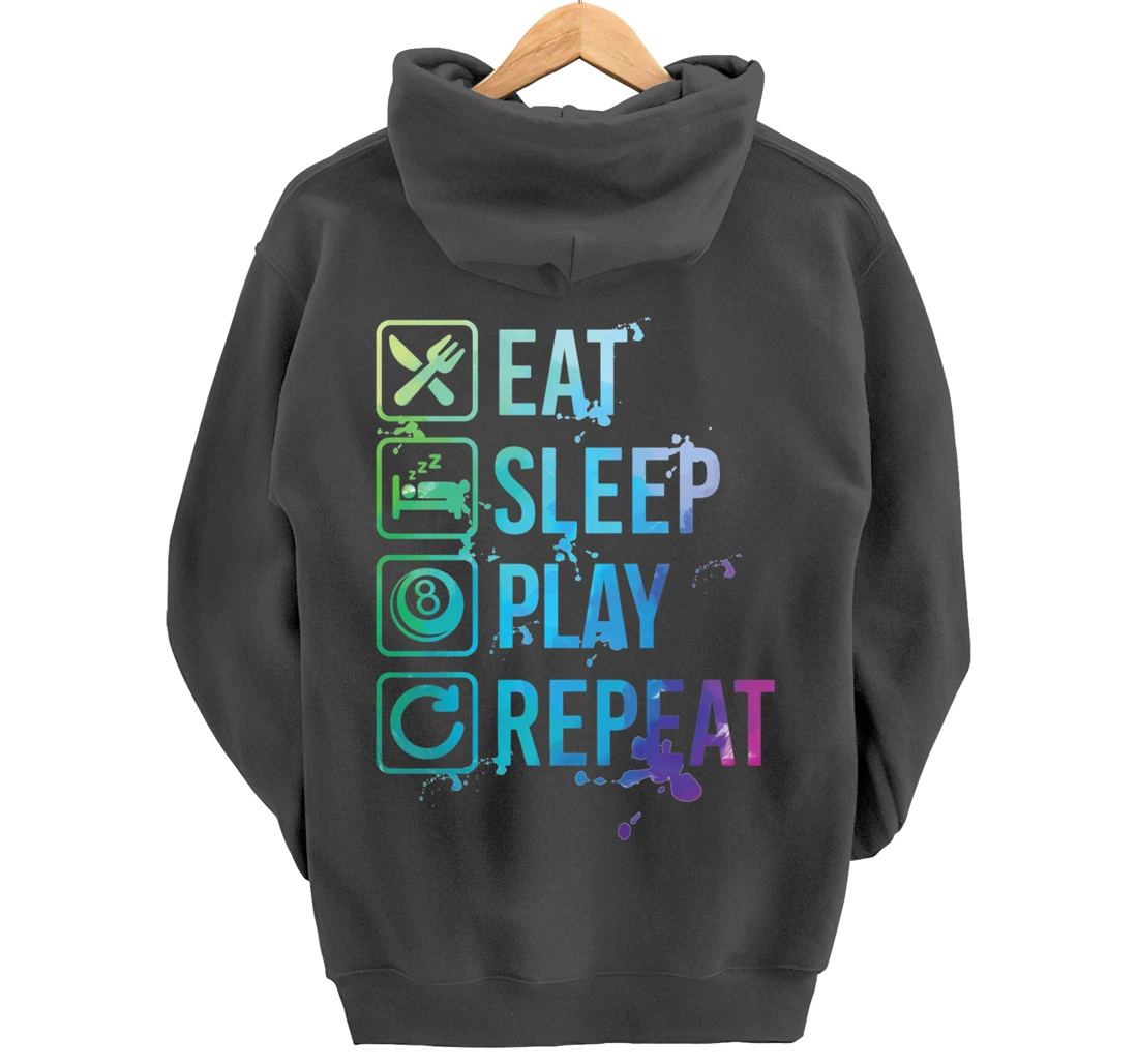 Billiard Snooker Pool Eat Sleep Repeat Watercolor Gift Pullover Hoodie