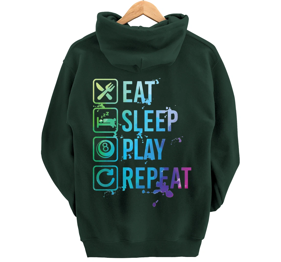 Billiard Snooker Pool Eat Sleep Repeat Watercolor Gift Pullover Hoodie