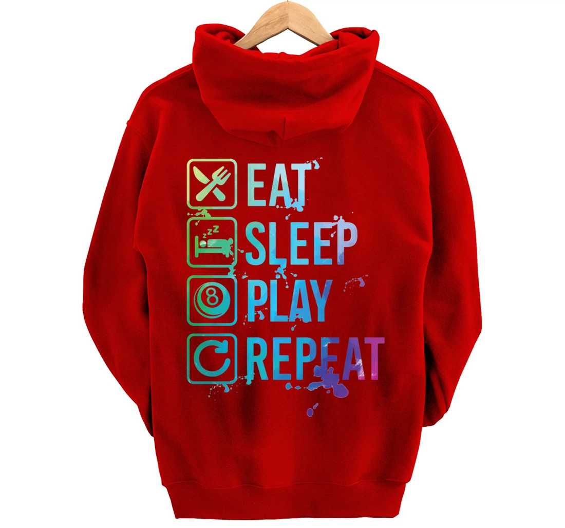 Billiard Snooker Pool Eat Sleep Repeat Watercolor Gift Pullover Hoodie