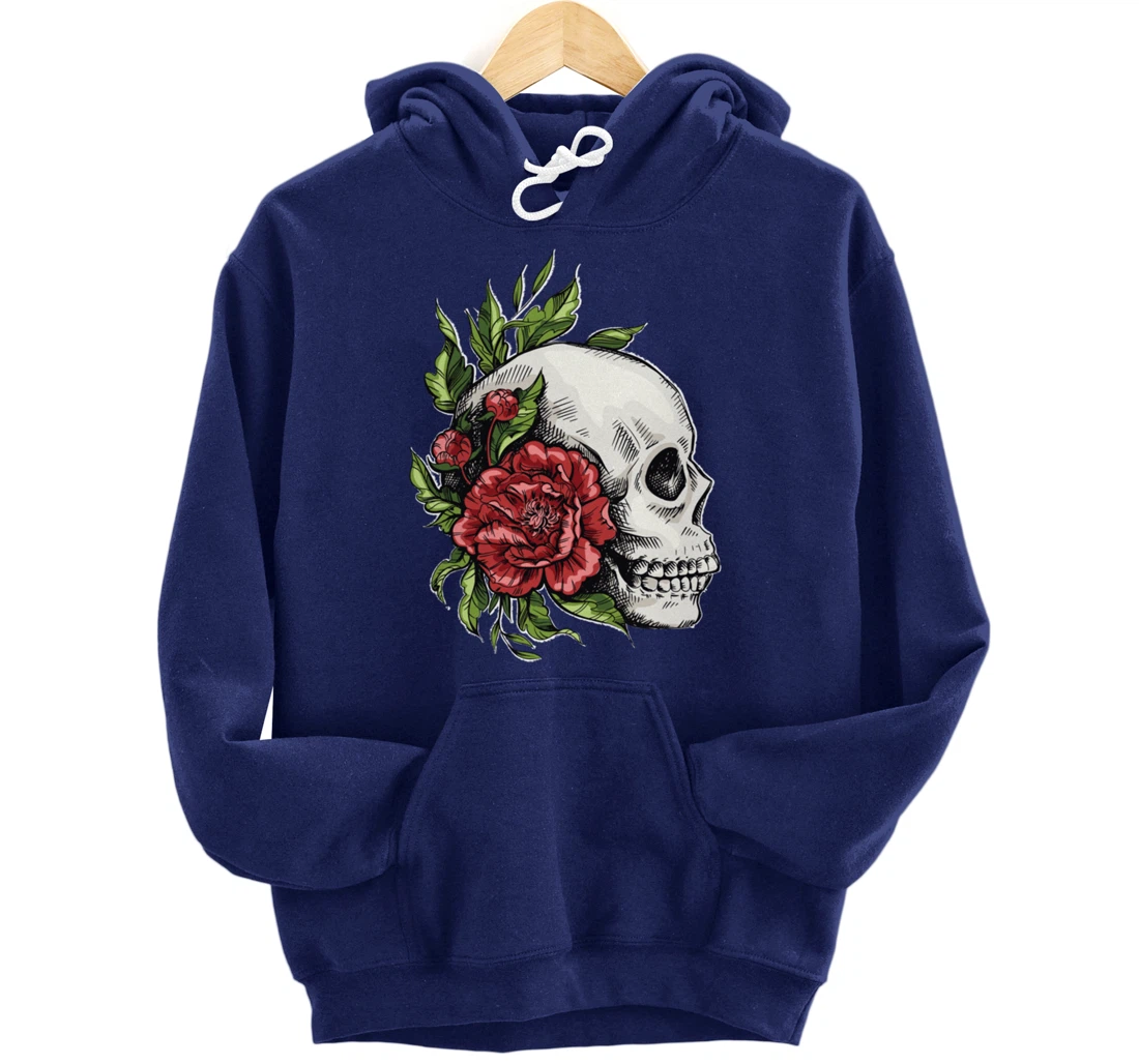 Amazing flower design with a skull and roses Pullover Hoodie