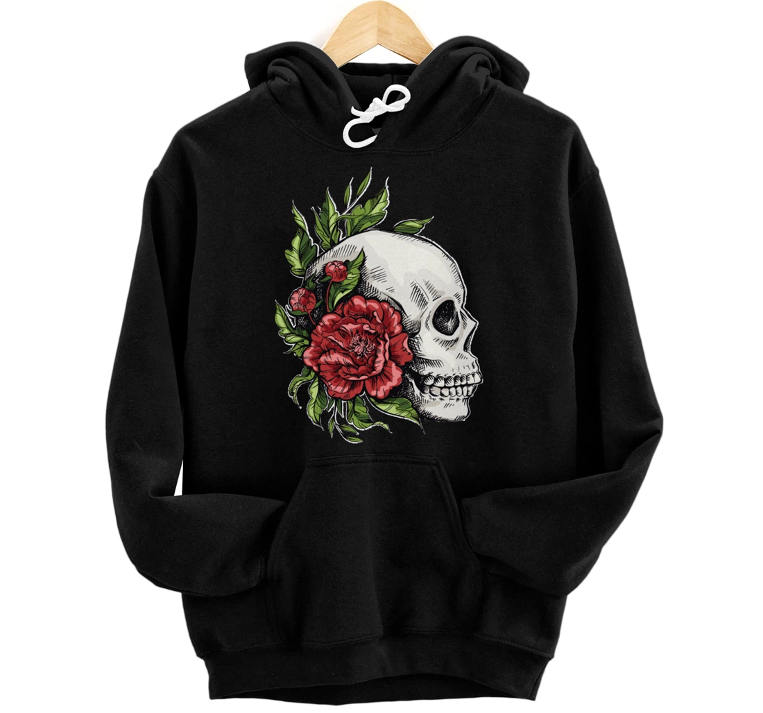 Amazing flower design with a skull and roses Pullover Hoodie