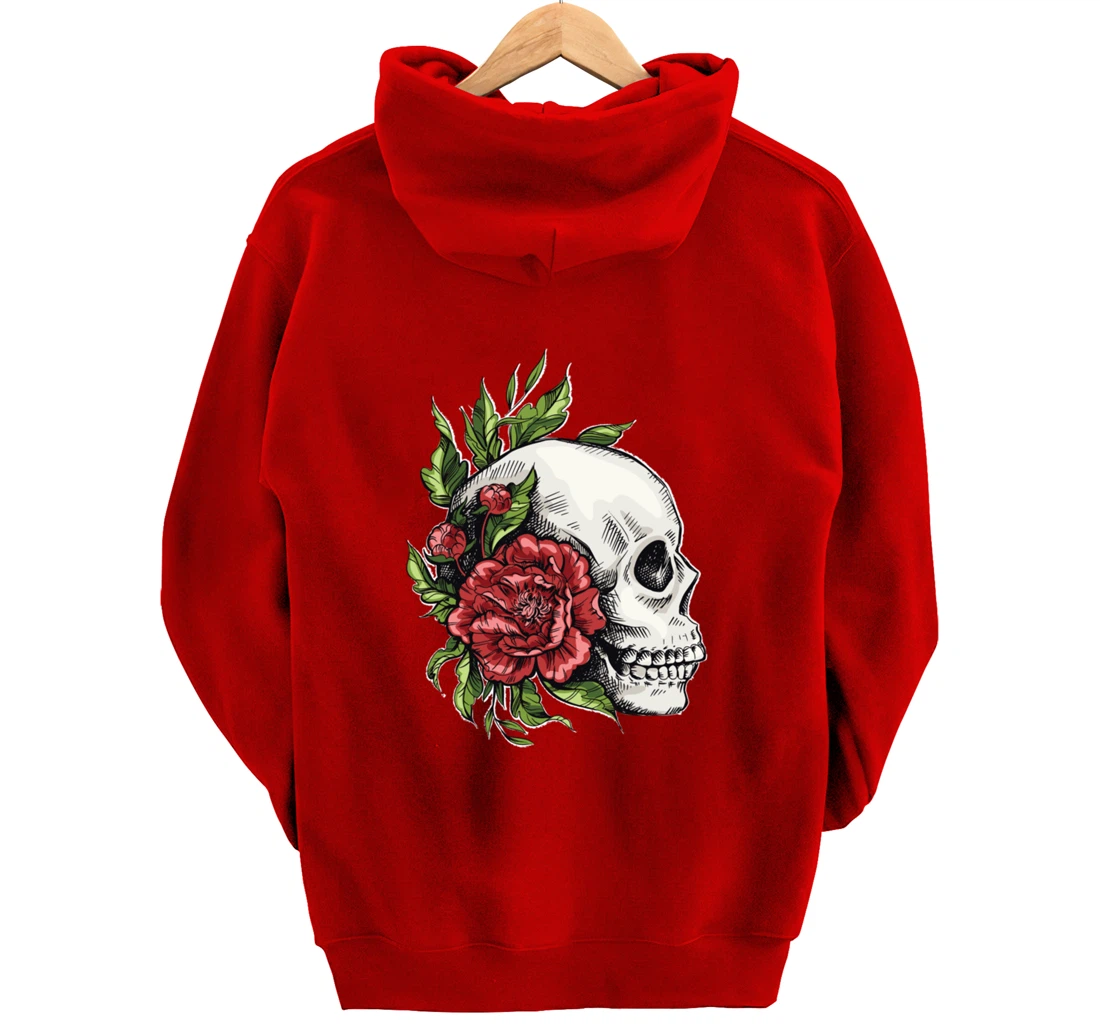 Amazing flower design with a skull and roses Pullover Hoodie