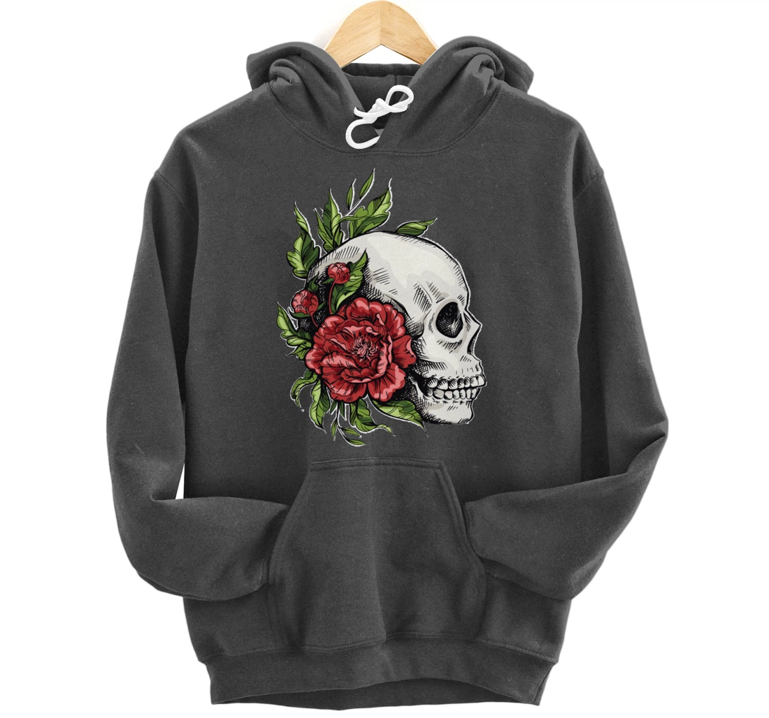 Amazing flower design with a skull and roses Pullover Hoodie