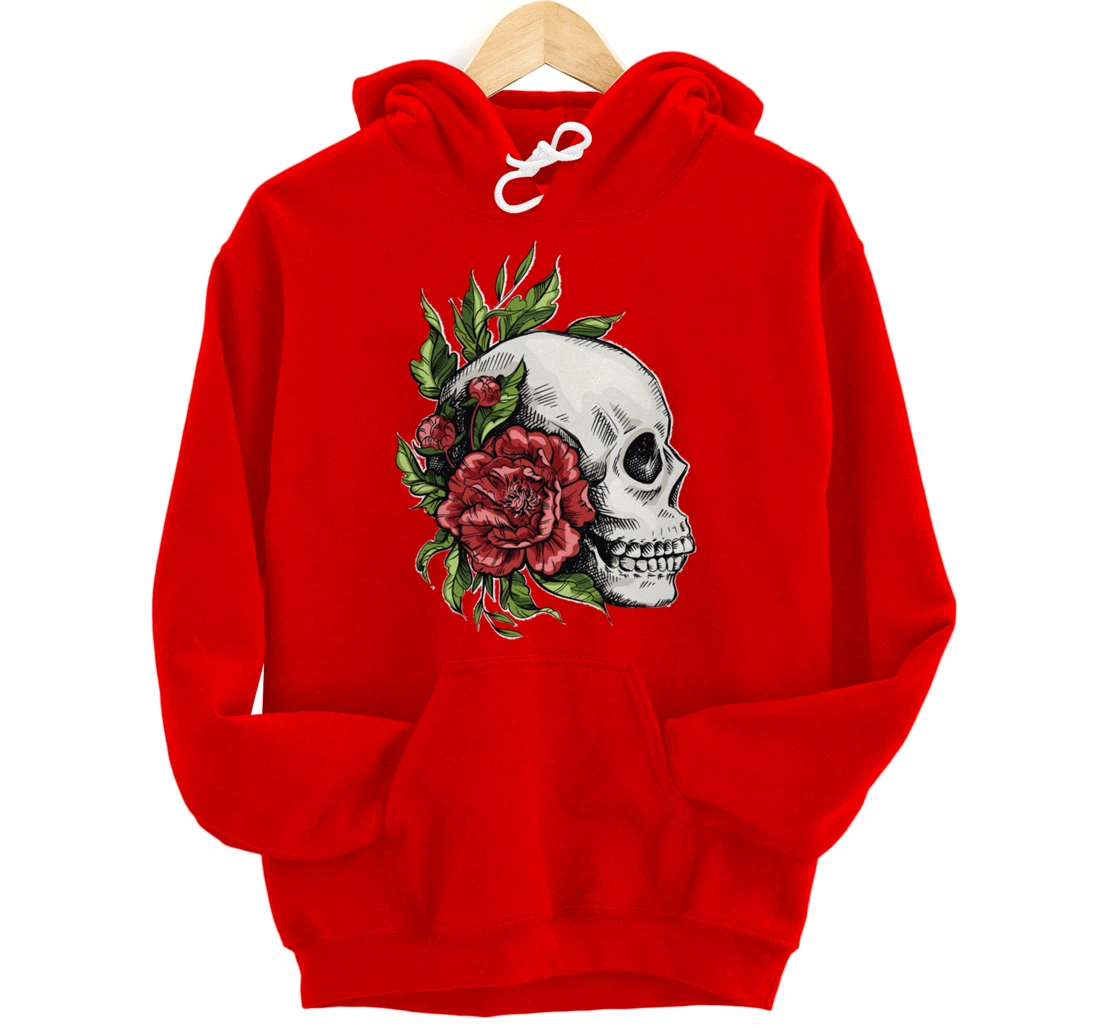Amazing flower design with a skull and roses Pullover Hoodie