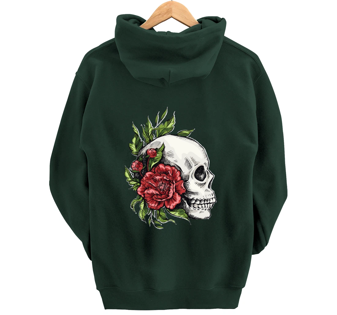 Amazing flower design with a skull and roses Pullover Hoodie