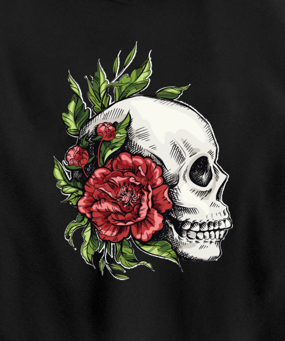 Amazing flower design with a skull and roses Pullover Hoodie