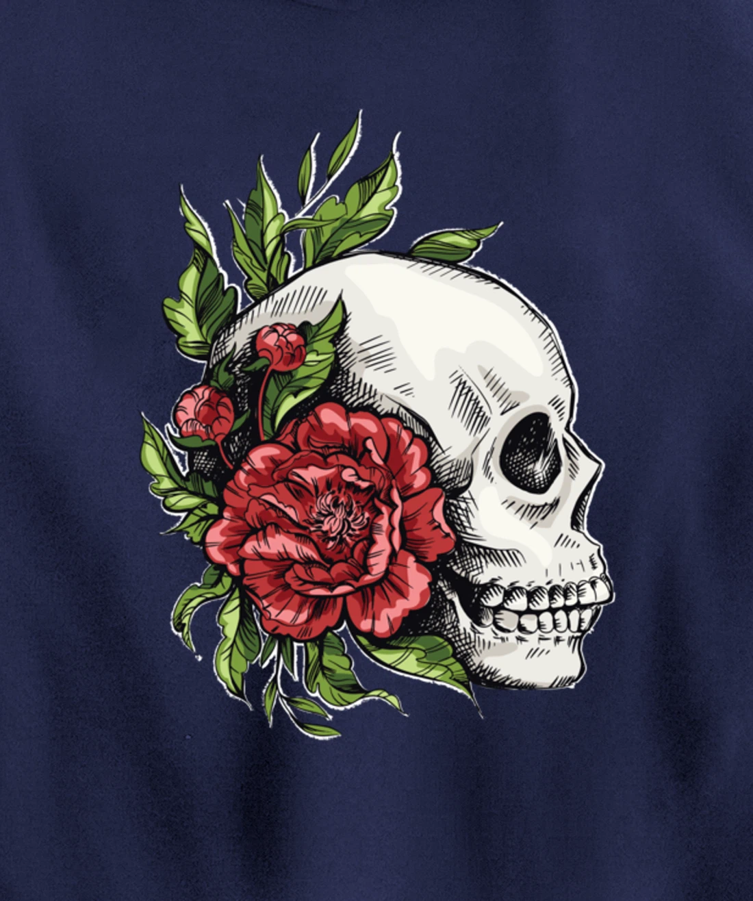 Amazing flower design with a skull and roses Pullover Hoodie