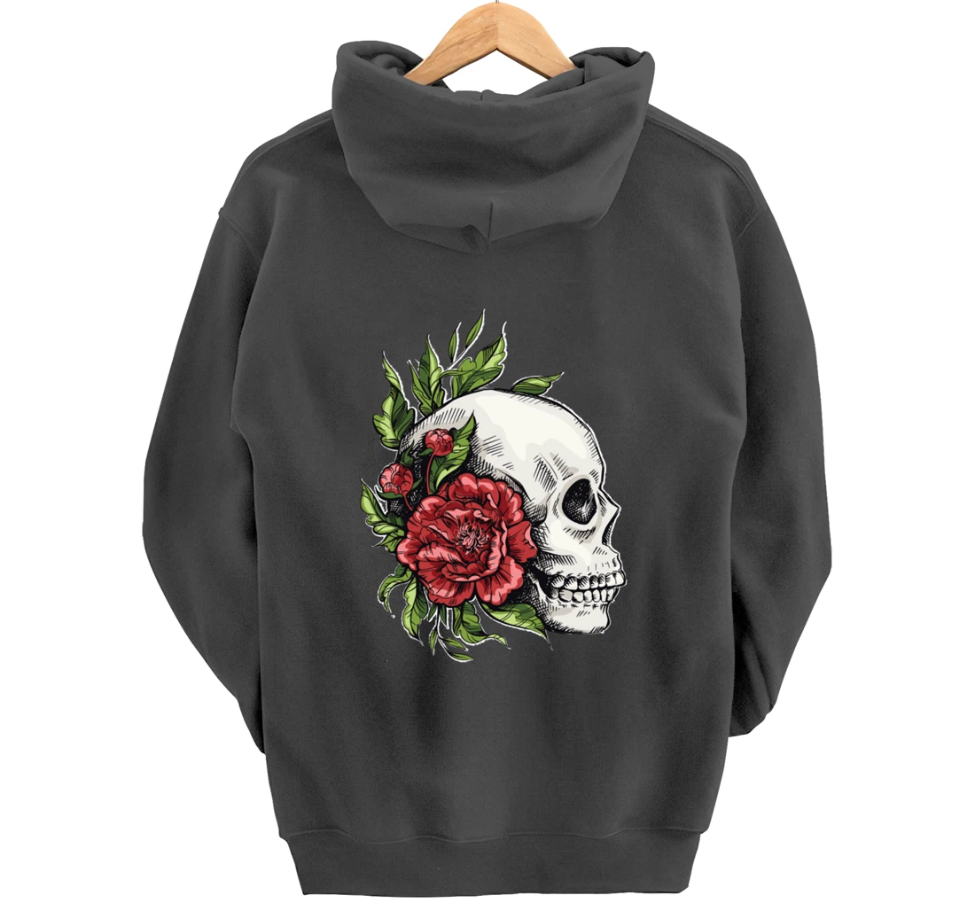 Amazing flower design with a skull and roses Pullover Hoodie