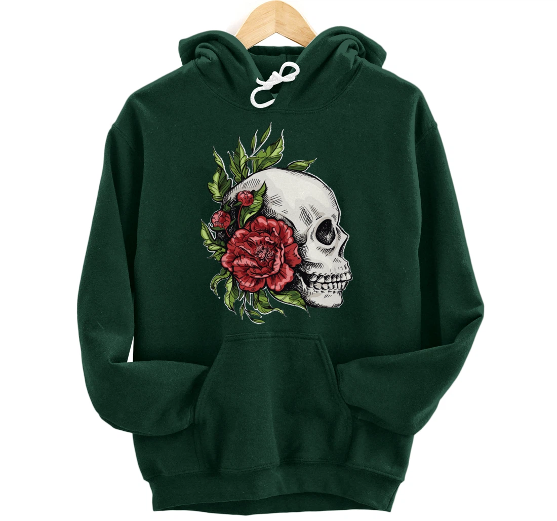 Amazing flower design with a skull and roses Pullover Hoodie