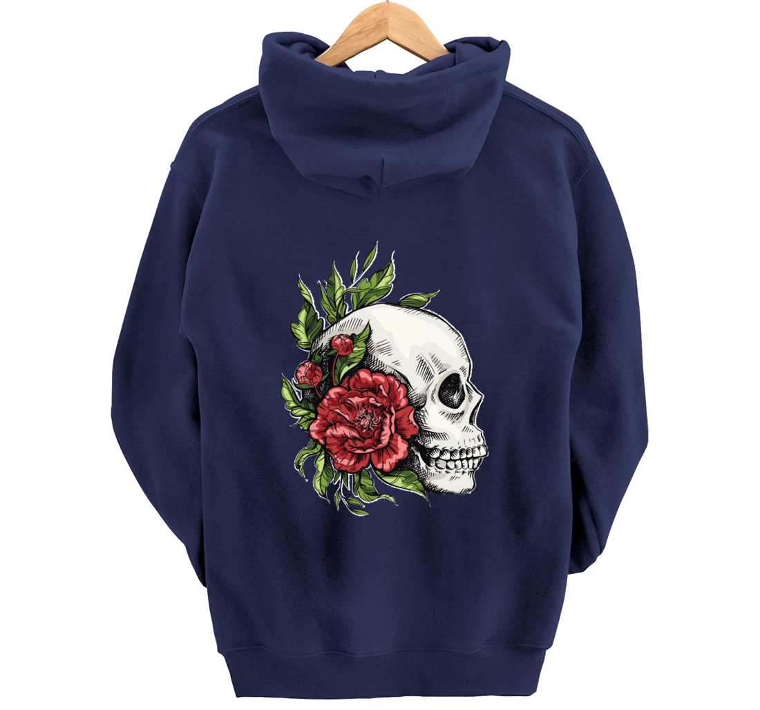 Amazing flower design with a skull and roses Pullover Hoodie