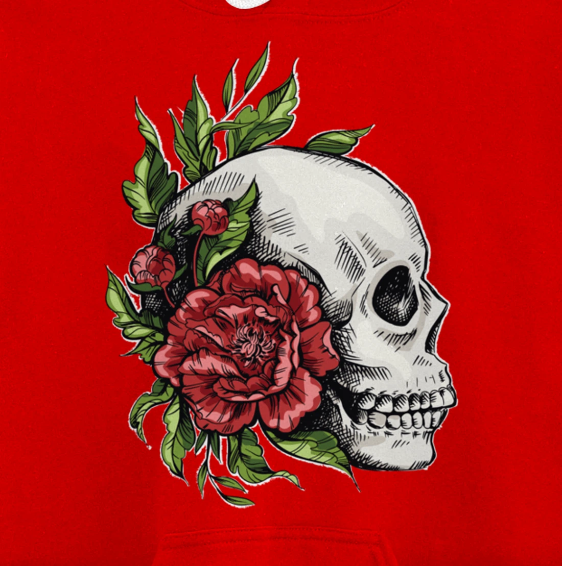 Amazing flower design with a skull and roses Pullover Hoodie