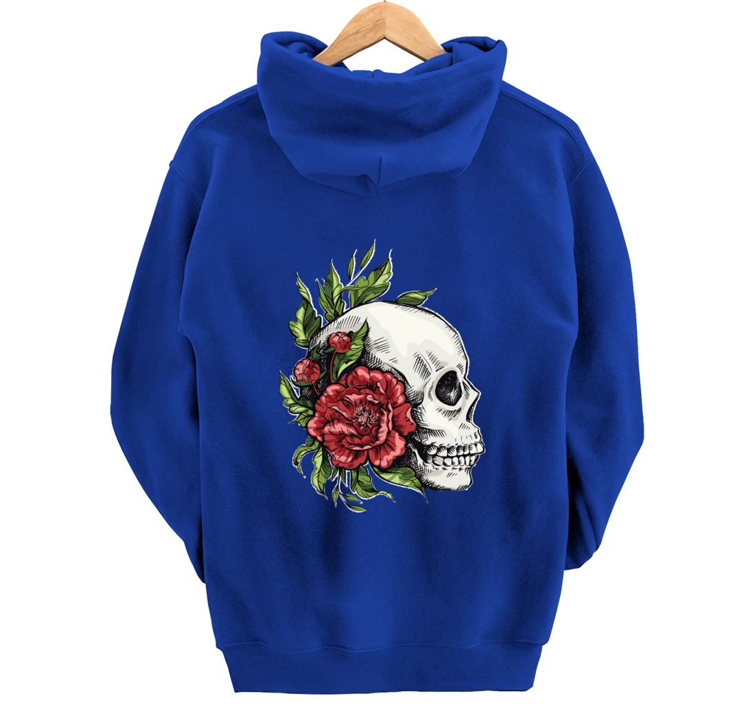 Amazing flower design with a skull and roses Pullover Hoodie