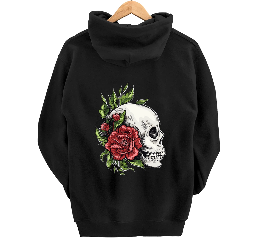 Amazing flower design with a skull and roses Pullover Hoodie