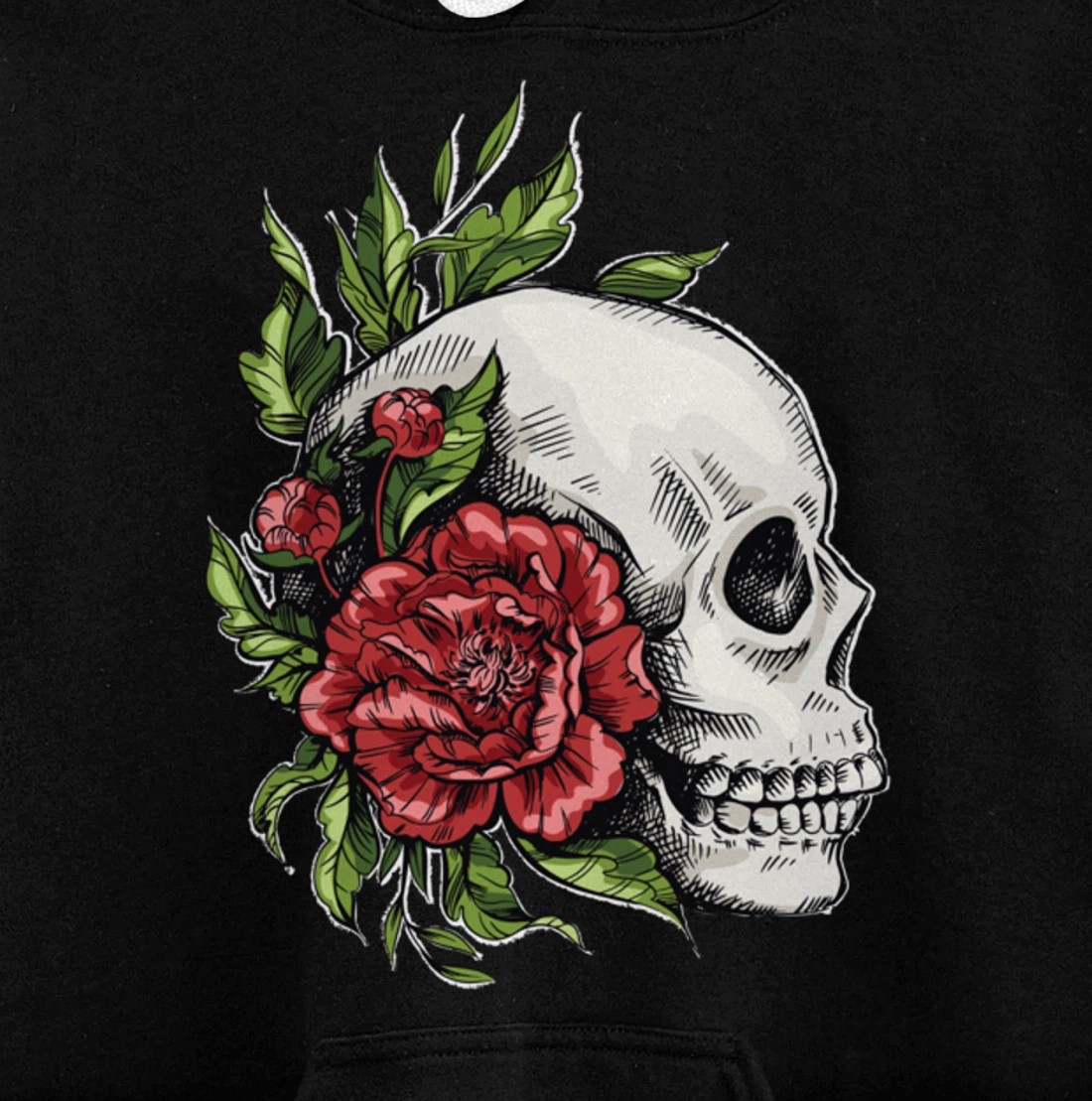 Amazing flower design with a skull and roses Pullover Hoodie