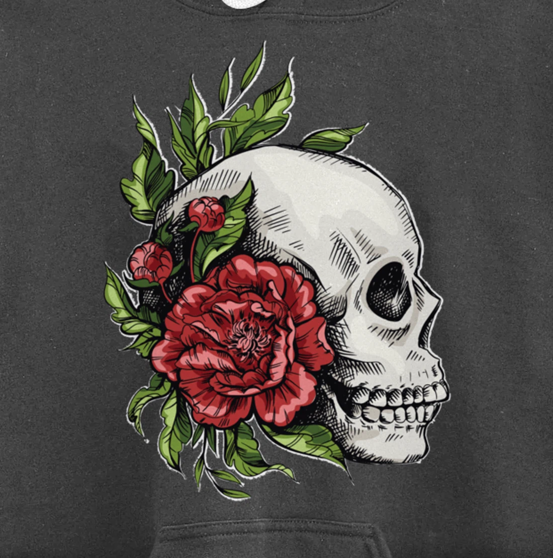 Amazing flower design with a skull and roses Pullover Hoodie