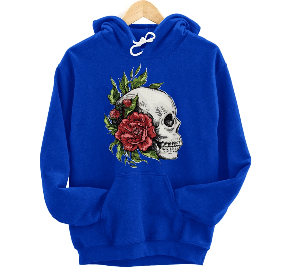Amazing flower design with a skull and roses Pullover Hoodie