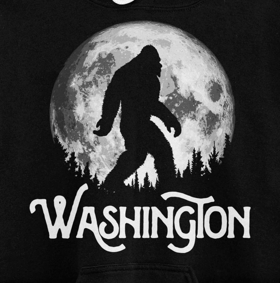 Washington Bigfoot at Night! Cool Full Moon & Trees Graphic Pullover Hoodie