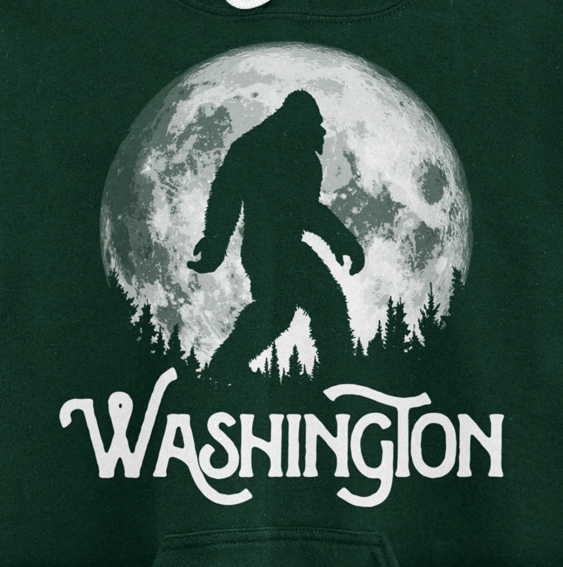 Washington Bigfoot at Night! Cool Full Moon & Trees Graphic Pullover Hoodie