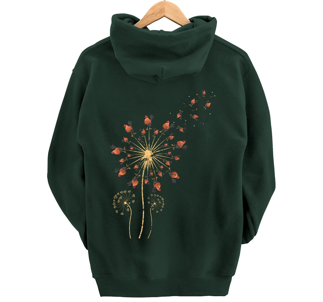 Farm Animal Bird Farmer Gift Dandelion Chicken Pullover Hoodie