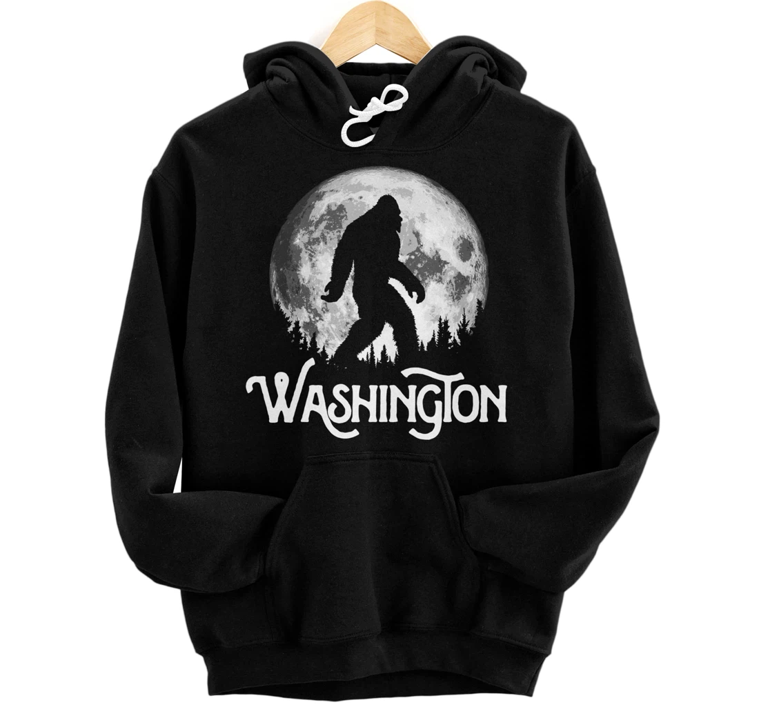 Washington Bigfoot at Night! Cool Full Moon & Trees Graphic Pullover Hoodie