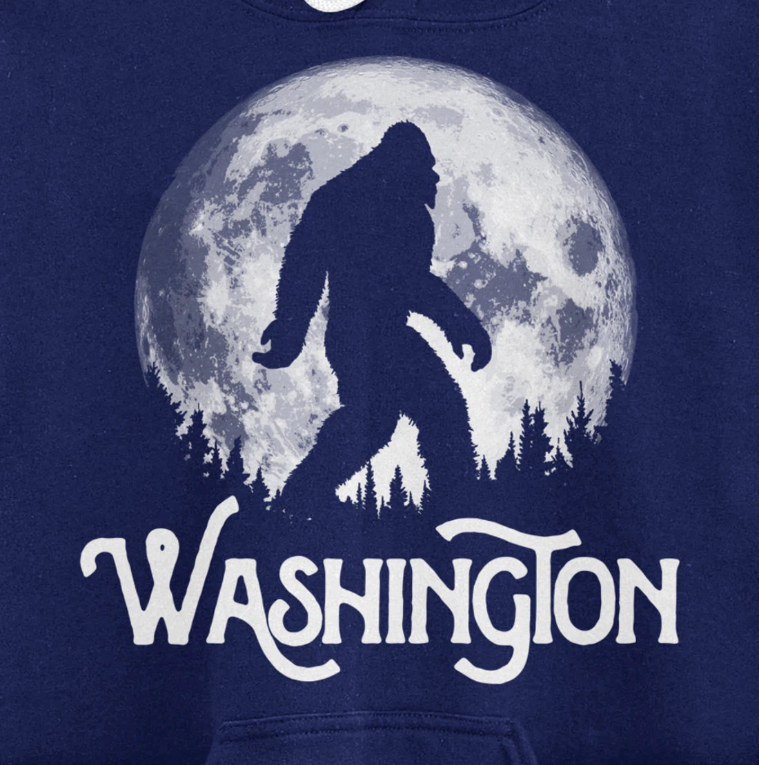 Washington Bigfoot at Night! Cool Full Moon & Trees Graphic Pullover Hoodie