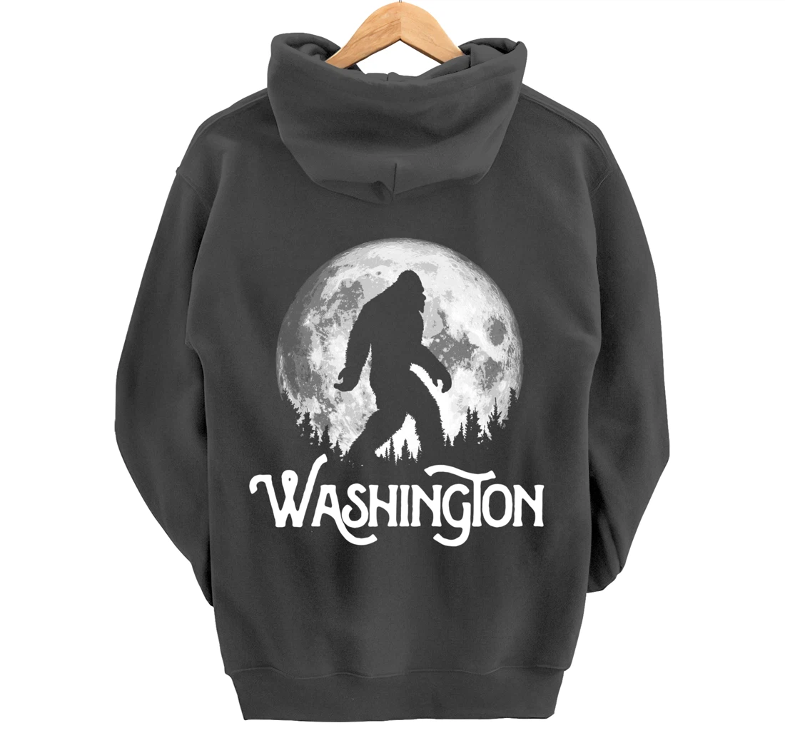 Washington Bigfoot at Night! Cool Full Moon & Trees Graphic Pullover Hoodie