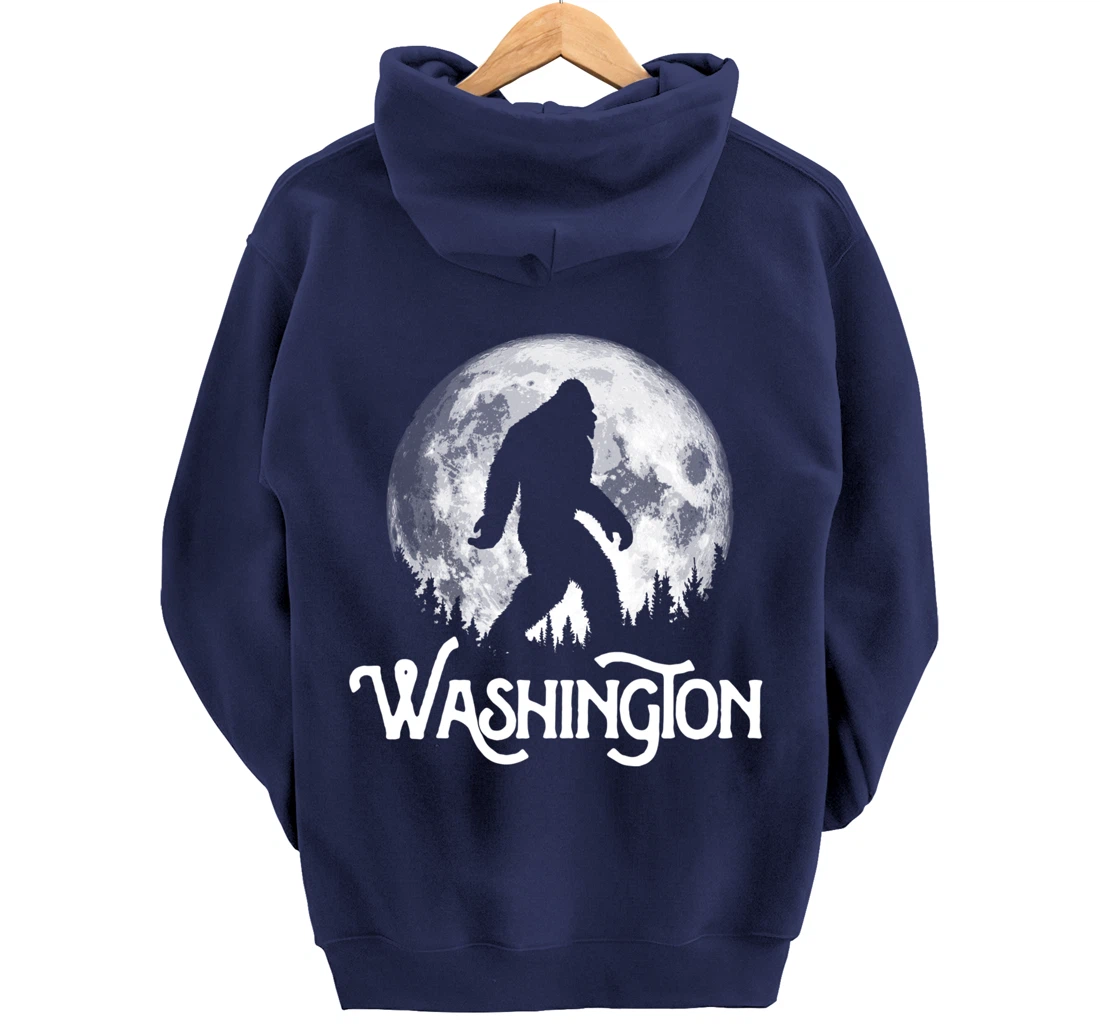 Washington Bigfoot at Night! Cool Full Moon & Trees Graphic Pullover Hoodie