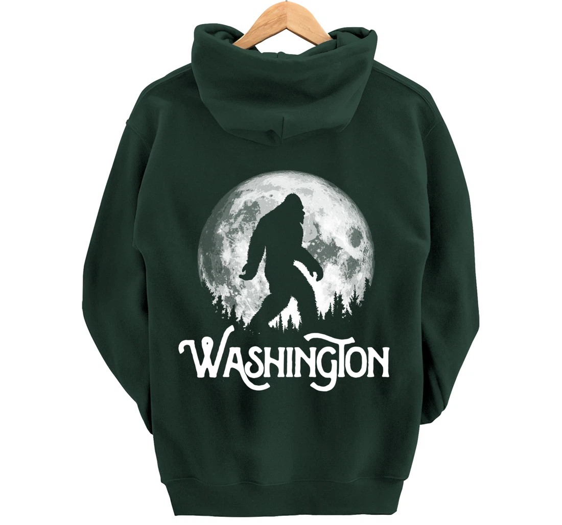 Washington Bigfoot at Night! Cool Full Moon & Trees Graphic Pullover Hoodie