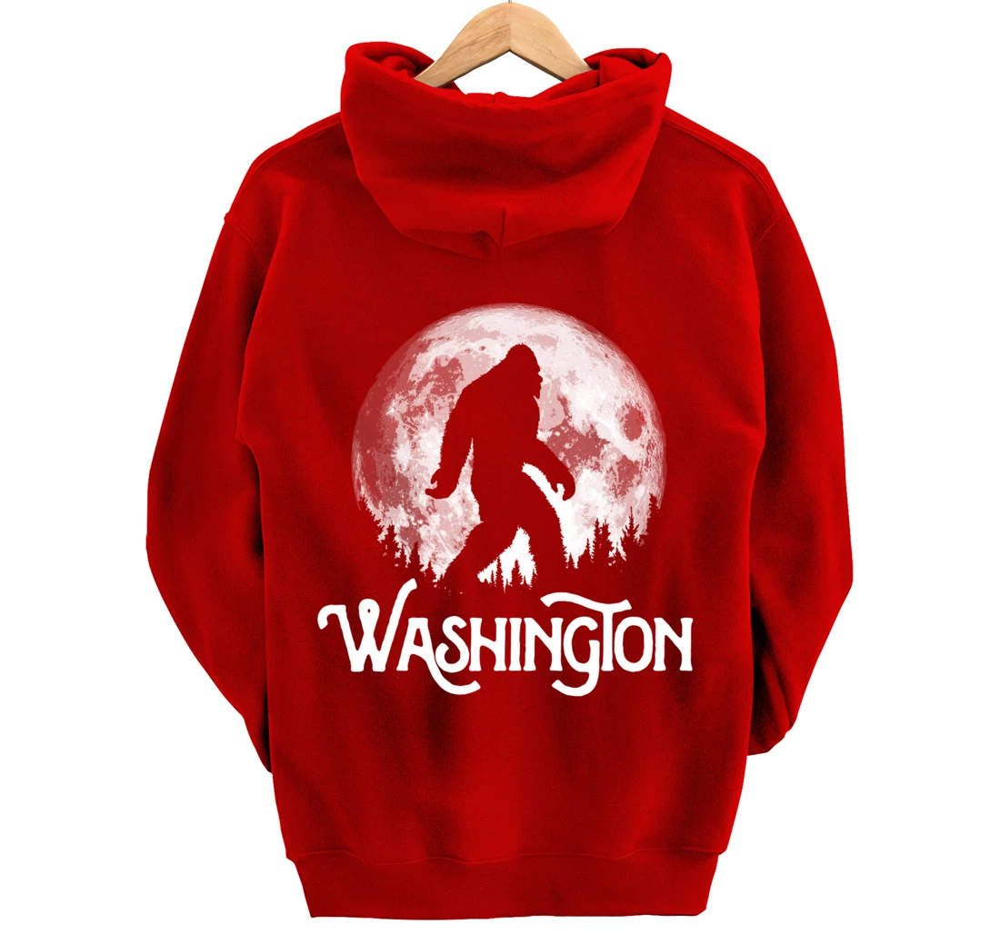 Washington Bigfoot at Night! Cool Full Moon & Trees Graphic Pullover Hoodie