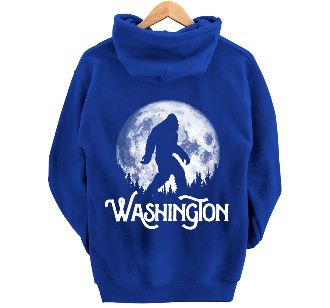Washington Bigfoot at Night! Cool Full Moon & Trees Graphic Pullover Hoodie